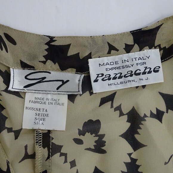 Vintage Panache Floral Black Tan Silk Wrap Top and Pocket Square Women Size 8 - Picture 5 of 13